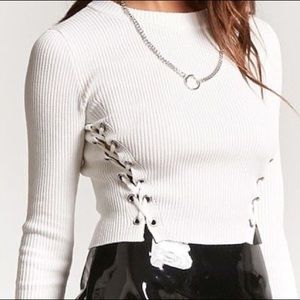 Forever 21 Ribbed Lace-Up Sweater